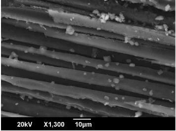 potassim carbonate particles attached to carbon fibers following oxidation of a C-C composite for 3h at 600C
