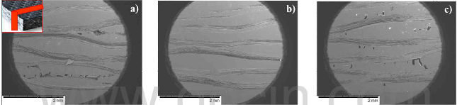 microstructural analysis of the interior of polished 2D CC composite test specimens