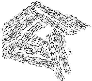 structure of turbostratic graphite. note lattice defects and vacancies.