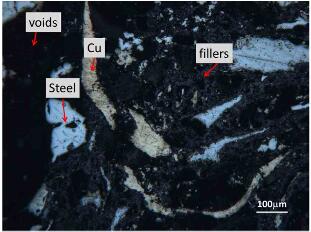 fig.4-optical microscopy images of as-polished surface of organic pad. the main constituents are labelled in the image